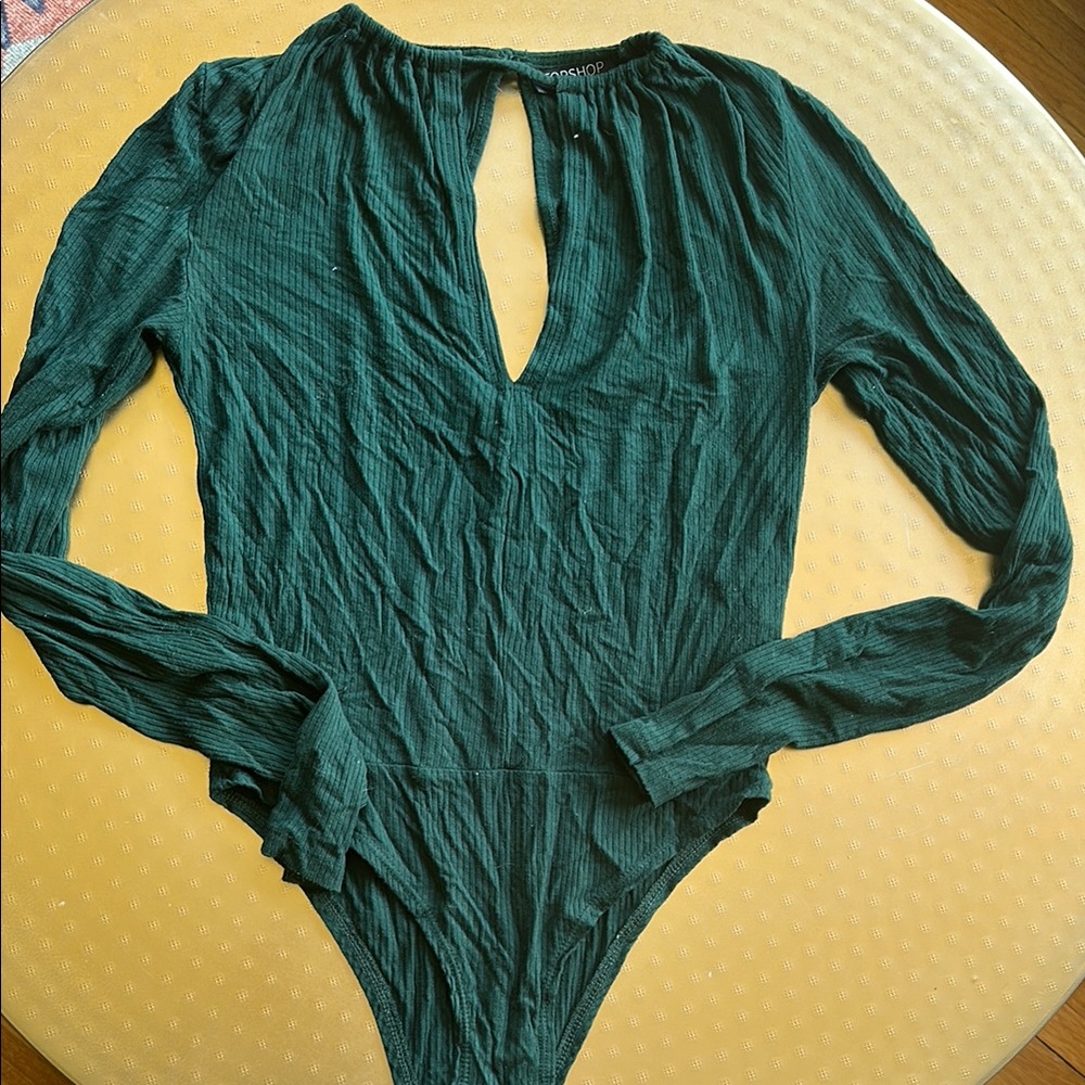 Topshop Dark Green Ribbed Bodysuit
